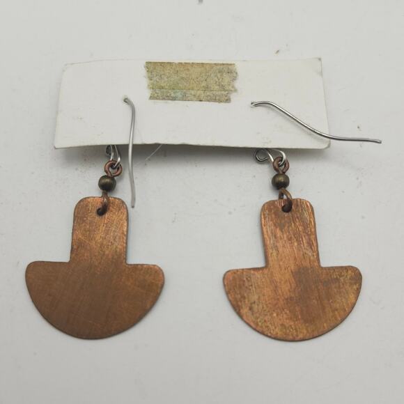 Cobre Nativo Native Copper Earrings Blue Patina Geometric Dangle Artisan Boho - Picture 8 of 8